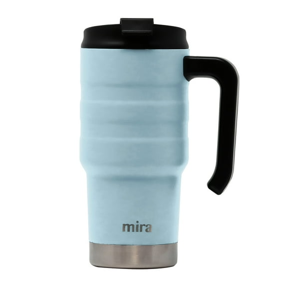 MIRA Stainless Steel Insulated Travel Car Mug | Spill Proof Flip Lid & Easy to Hold Handle | Double Wall Vacuum Insulated Coffee & Tea Mug Keeps Hot or Cold | 20 oz (590 ml) | Pearl Blue