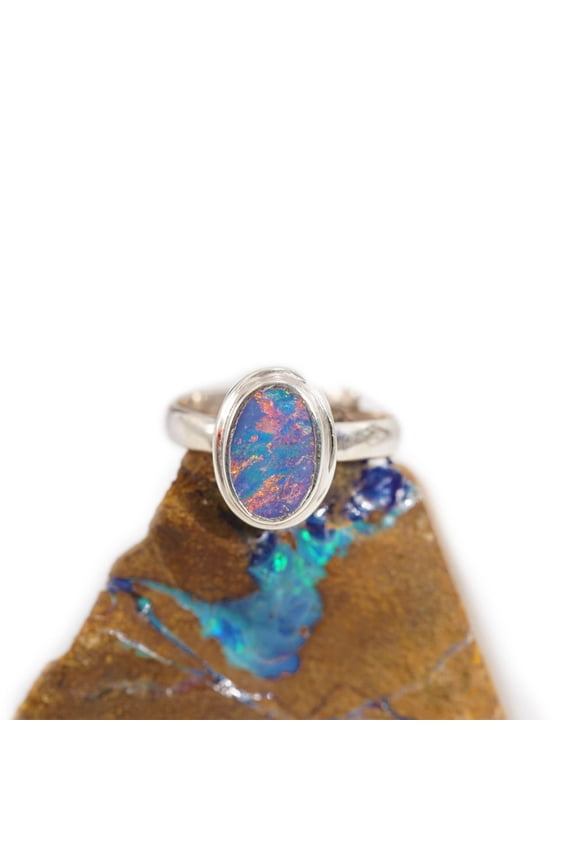 MIRACLE FLASH STERLING SILVER GENUINE AUSTRALIAN OPAL ADJUSTABLE RING