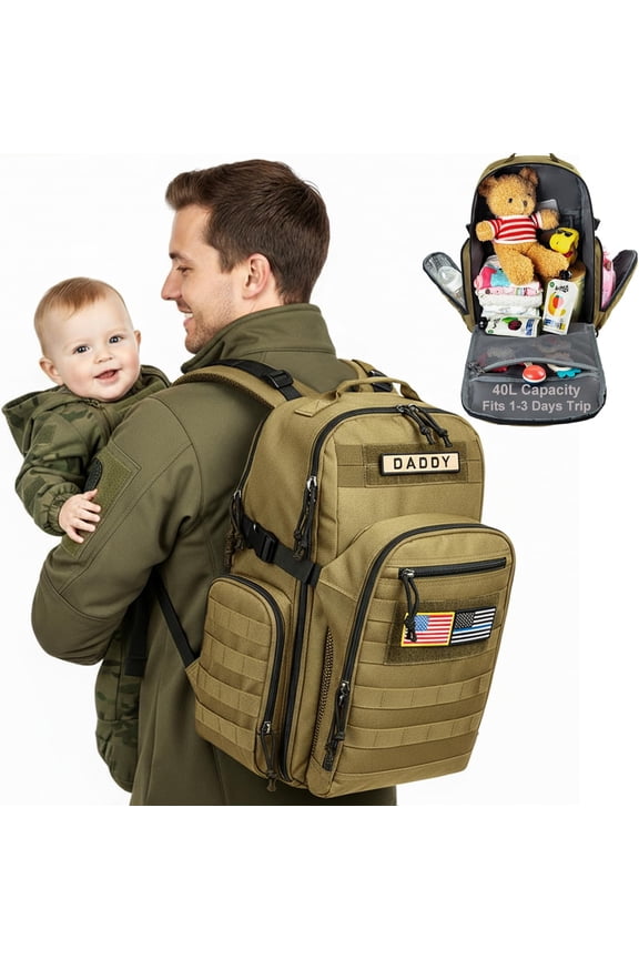 Baby Diaper Bag for Dad: Military-Grade 900D Polyester with 16+ Multiple Pockets for Active Dad - 40L XL Capacity for 1–3 Day Trips
