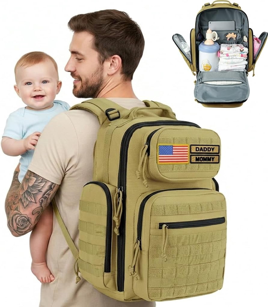 MIRACOL Diaper Bag Backpack for Dad: 40L Large Capacity Tactical Dad Bag with 16+ Organized Pockets - 900D Fabric Military-Style for Travel, Outdoor & Daycare Essentials (Tan)