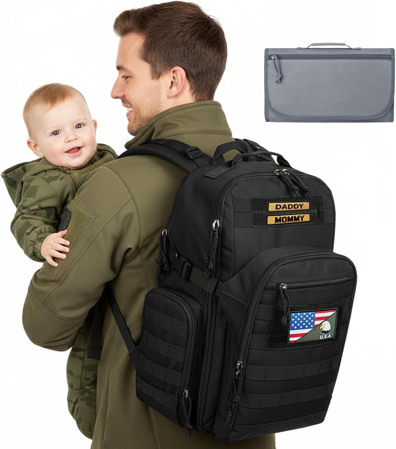MIRACOL Military Diaper Bag for Dad: Tactical Design with Changing Pad & Daddy Patches - Pride Solution for Veteran Fathers in Baby Outings