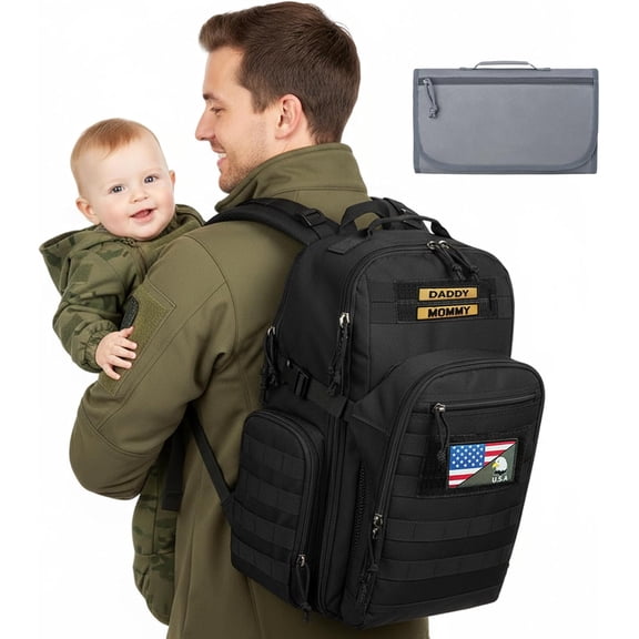MIRACOL Military Diaper Bag for Dad: Tactical Design with Changing Pad & Daddy Patches - Pride Solution for Veteran Fathers in Baby Outings