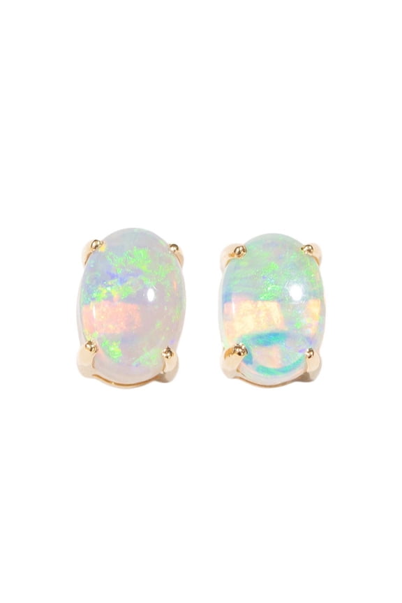 MIRACULOUS BRILLIANCE 14KT GOLD NATURAL AUSTRALIAN WHITE OPAL STUD EARRINGS
