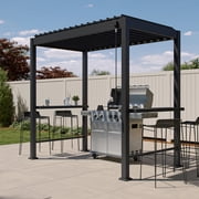 Mirador 5  8.2 Outdoor Grill S1 Pergola, 88S Aluminum Pergola w/ Louvered Roof, Bar Tables Grill not included, Charcoal