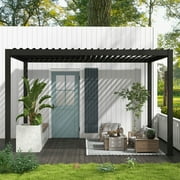 MIRADOR 111DA 10x13ft Outdoor Pergola, Patio Shelter w/ Double Aluminum Louvers, Black