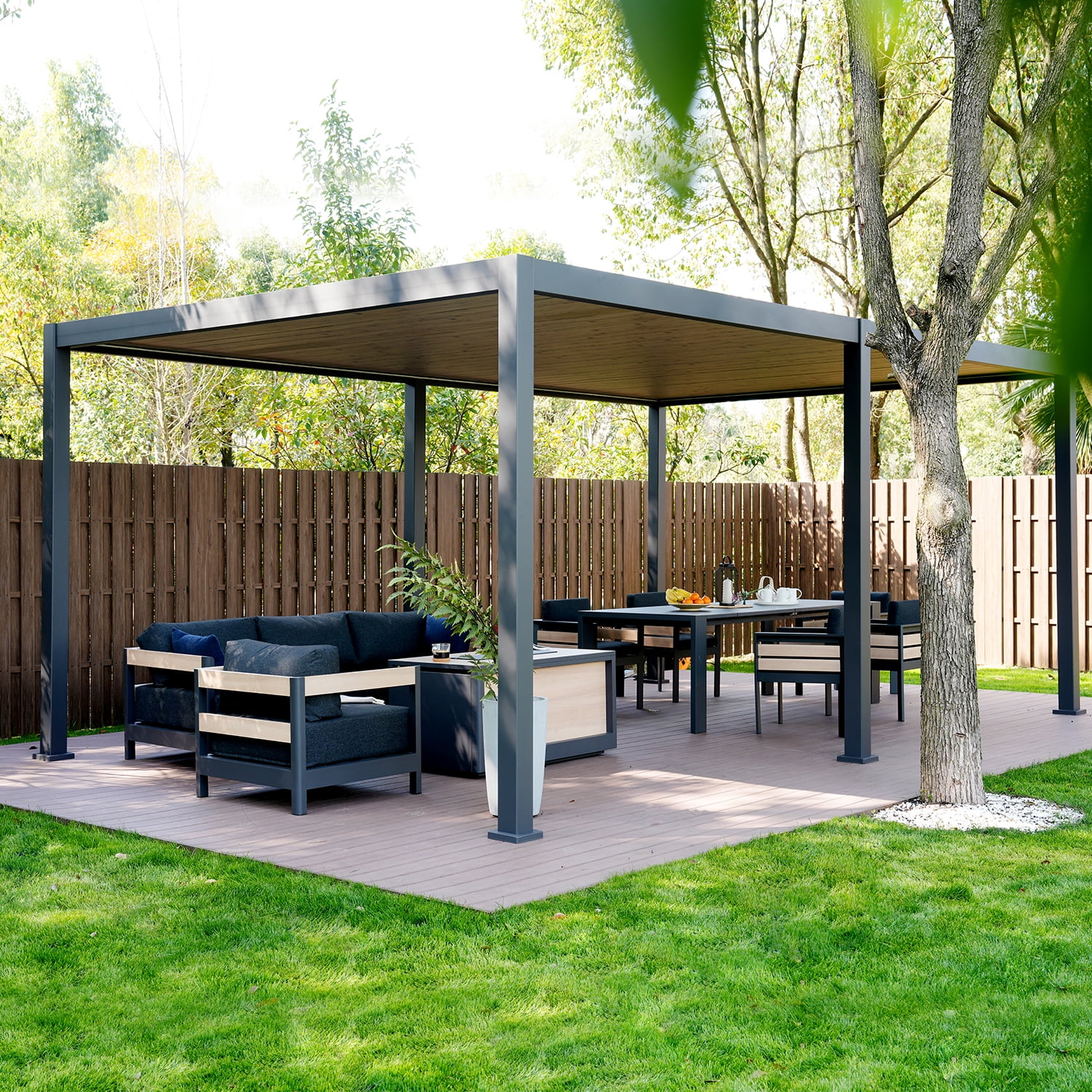 MIRADOR 12x20ft Aluminum Deck Patio Shelter with LED, Takasho Gazebo ...