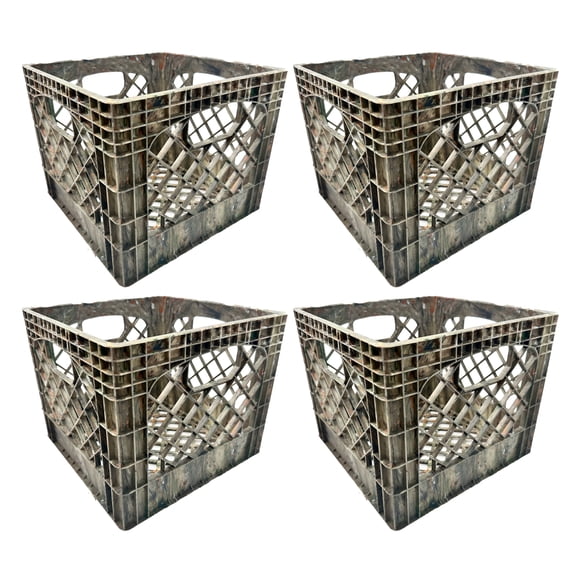 MIRAMAR Milk Crate, Stackable Plastic Storage Bin with Handles, 16 Qt, Camo, 4 Pack