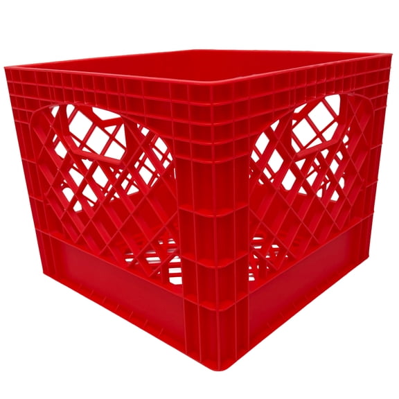 MIRAMAR Milk Crate, Stackable Plastic Storage Bin with Handles, 16 Qt, Red, 2 Pack