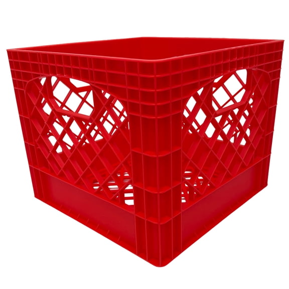 MIRAMAR Milk Crate, Stackable Plastic Storage Bin with Handles, 16 Qt, Red, 4 Pack
