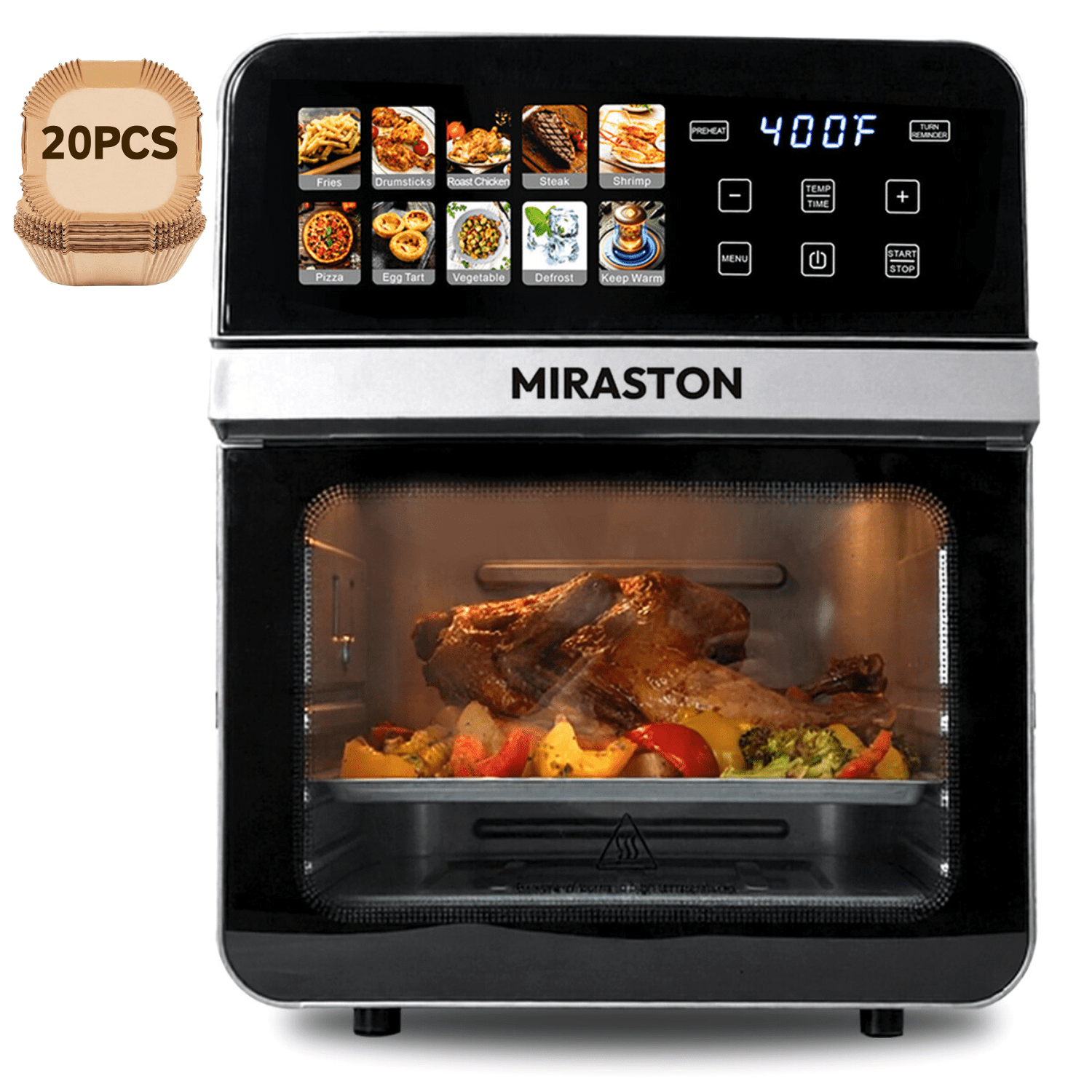 MIRASTON 10QT Air Fryer Toaster Oven, Stainless Steel, 8 Smart Presets, Auto Preheat, Flip Reminder, Easy Clean