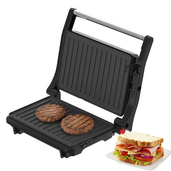 MIRASTON 3-in-1 Panini Press & Pancake Maker, Temperature Controlled 180 Hinge Sandwich Maker, 2-Piece Slicing Grill & Flat Pan