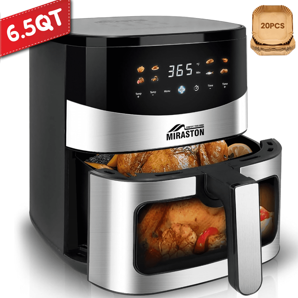 MIRASTON 6.5QT Family-Size Air Fryer, Digital Air Fryer with Visible Window, 8 Cooking Presets, Nontoxic, Dishwasher-Safe, 1400W