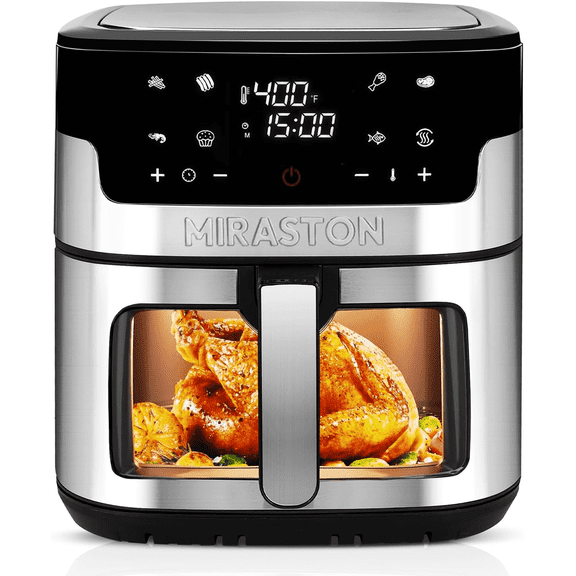 MIRASTON Air Fryer, 8.5-QT Family Size,  8 Preset Recipes, One-Touch Digital Control Presets, Stainless Steel