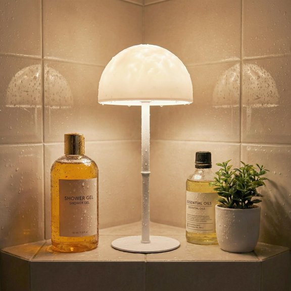 MIREENA Shower Lamp, Rechargeable Shower Light, Bathroom Lamp Support RGB Color Changeable Ocean Wave Projector, LED Table Lamp with Remote for Inside Shower, Bathtub, Bedroom