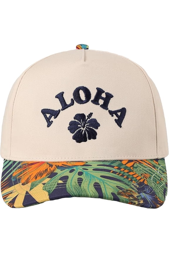 Aloha Tropical Embroidery 5-Panel Two-Tone Trucker Hat with Designed Floral Brim