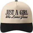 thumbnail image 1 of MIRMARU Just A Girl Who Loves Jesus Embroidered 100% Cotton 5-Panel Trucker Hat for Women & Men, 1 of 6