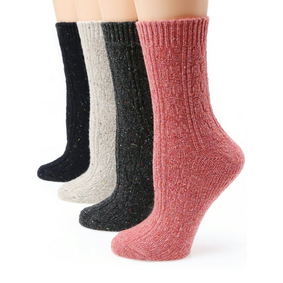 MIRMARU M103 Women's Winter 4 Pairs Wool and cotton Blend Crew Socks Collection