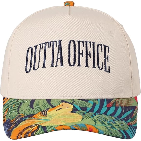 MIRMARU Outta Office Embroidery 5-Panel Two-Tone Trucker Hat with Designed Floral Brim