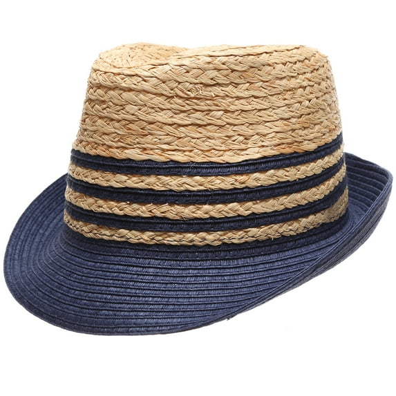 MIRMARU Summer Trilby Short Brim Sun Straw Fedora Hat Cap with Color Striped.