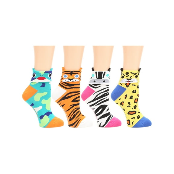 MIRMARU Women's 4 Pairs Animal Cute Funny Novelty Casual Cotton Crew Socks. (W-L-015)