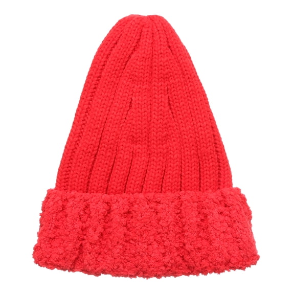 MIRMARU Women's Winter Knitted Long Pointy Top Faux Fur Trim Beanie Hat.