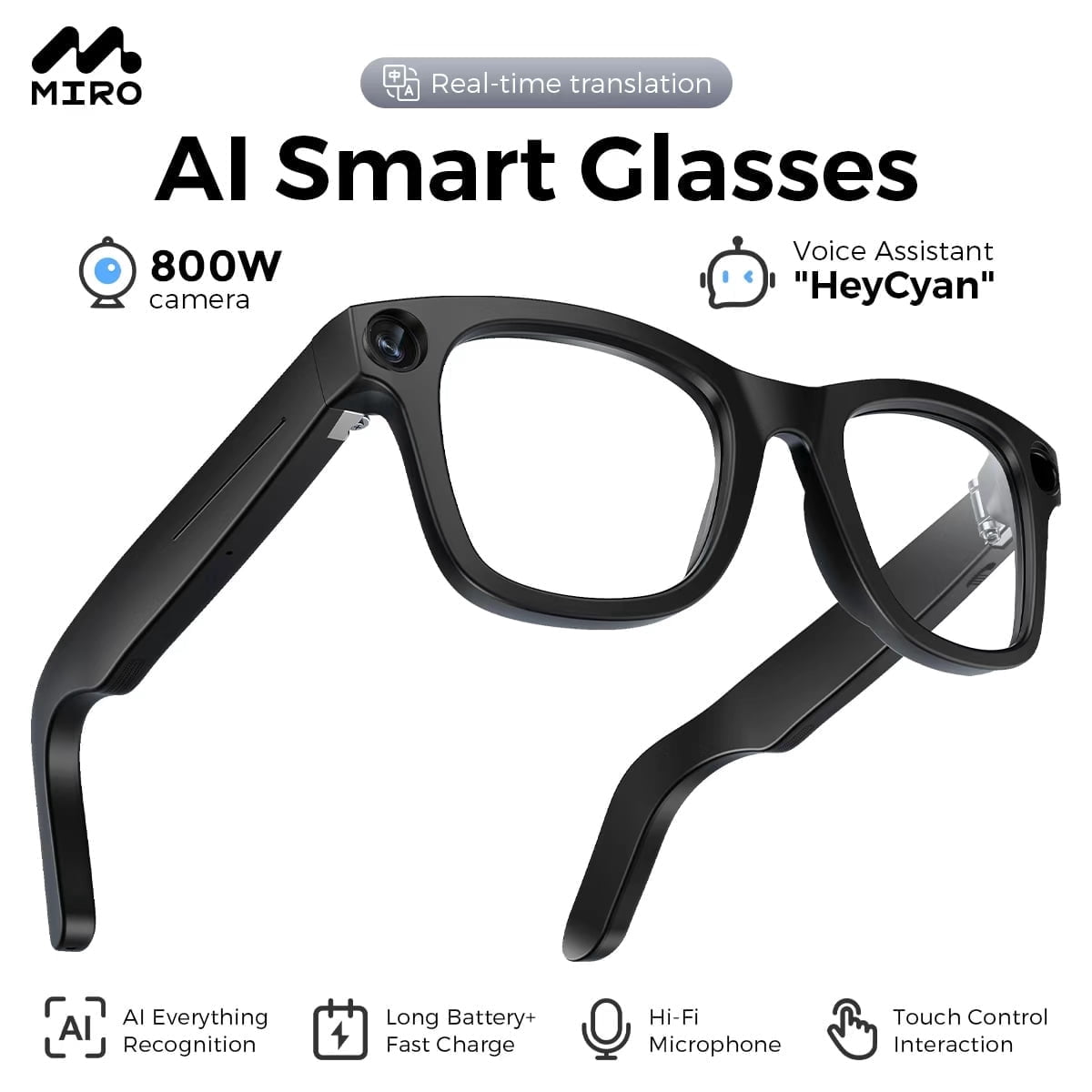 MIRO iVision6 AI Smart Glasses with ChatGPT Integration - Hands-Free Translation & Camera, 1080P Video Recording, 32GB Memory