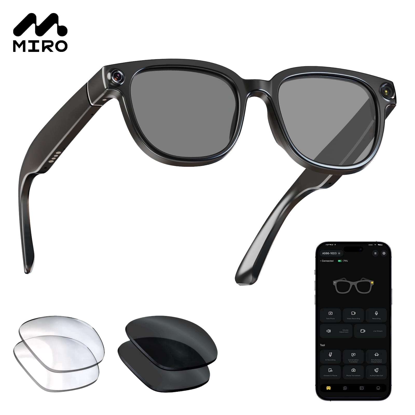 MIRO, Smart Glasses, iVision6 Pro, Black with 13MP Camera