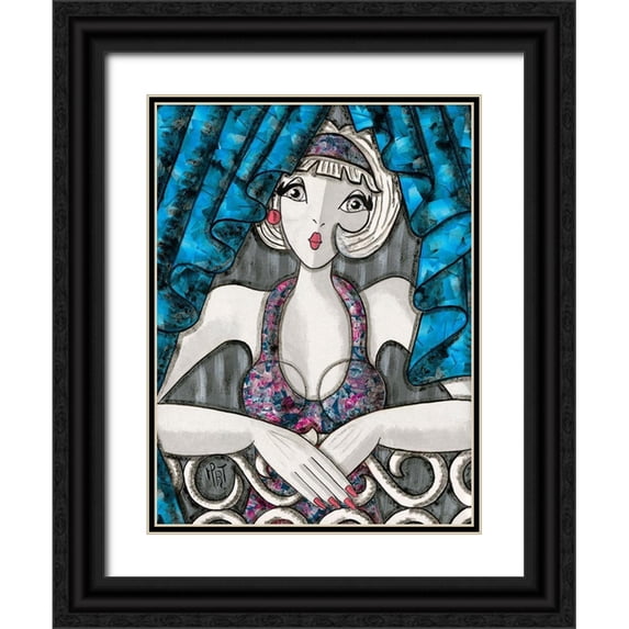 MIROTA 12x14 Black Ornate Wood Framed with Double Matting Museum Art Print Titled - Rideaux bleus