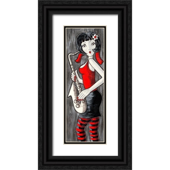 MIROTA 13x32 Black Ornate Wood Framed with Double Matting Museum Art Print Titled - Brune au saxophone