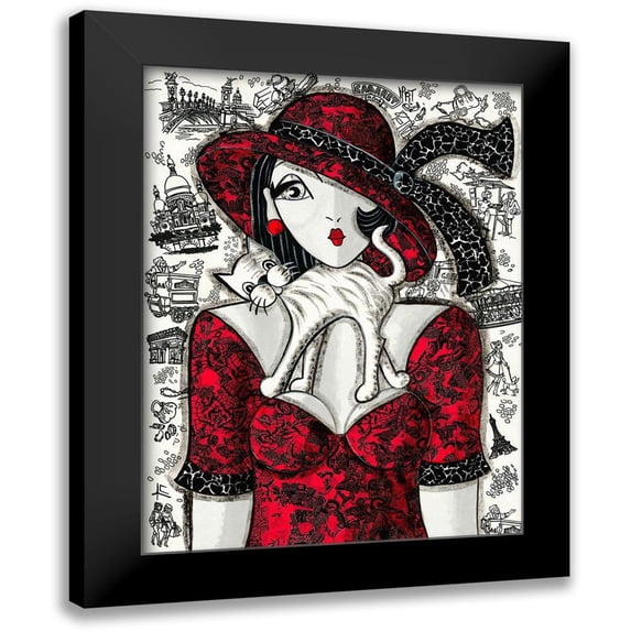 MIROTA 15x18 Black Modern Framed Museum Art Print Titled - Chat sur robe rouge