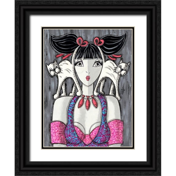 MIROTA 15x18 Black Ornate Wood Framed with Double Matting Museum Art Print Titled - Deux chats-trois poissons