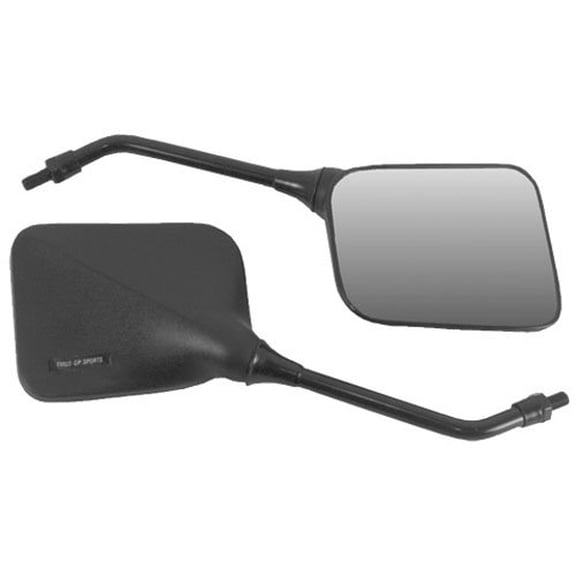 Emgo GP Sport Universal Rectangular Side View Mirror Pair, Black, 8mm Thread, Aluminum, Flat, Fully Adjustable, Street/Scooter (20-46208)