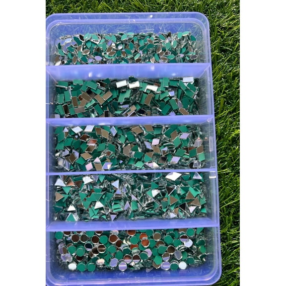 MIRROR GLASS WORLDWIDE 5 Shapes - Round, Triangle, Diamond, Eye, Rectangular, 2900 Pieces, 50g Each