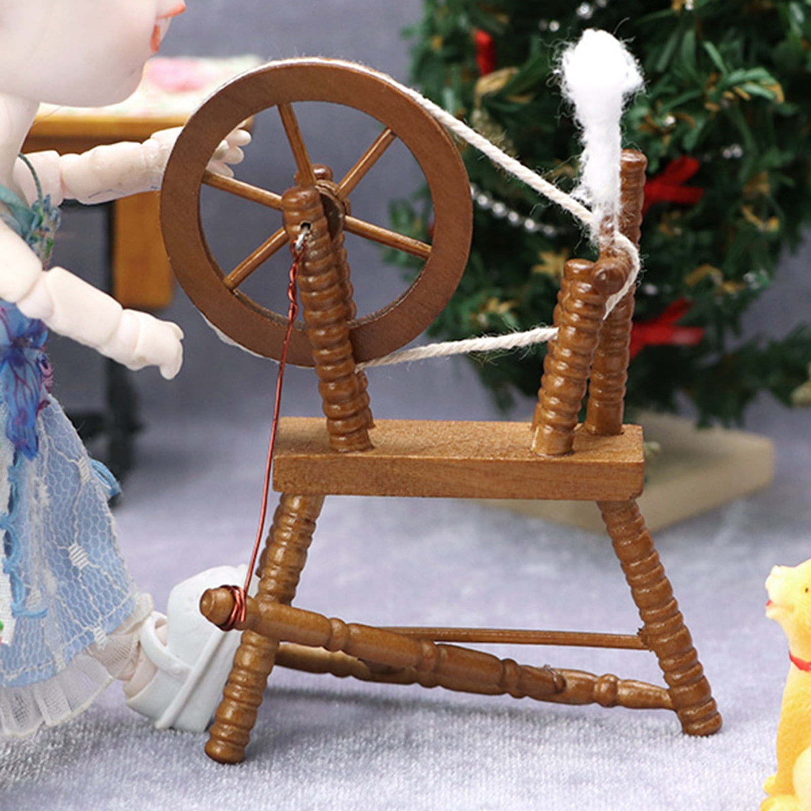 MIRROR Miniature Spinning Wheel Retro Realistic Wooden 1/12 Scale