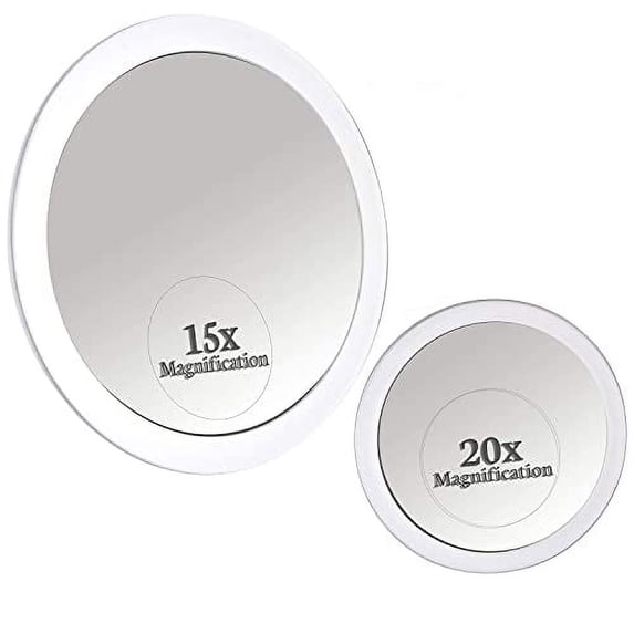 MIRRORVANA 20X & 15X Magnifying Mirror Set with 3 Suction Cups Each - Compact & Travel Ready Mirror for Makeup - Sizes: 6" and 4" Wide