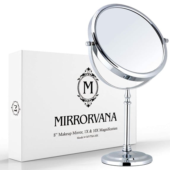 MIRRORVANA Large Double Sided 10X and 1X Magnifying Makeup Mirror with Stand in Gift Box, 15-Inch Height and 8-Inch Wide