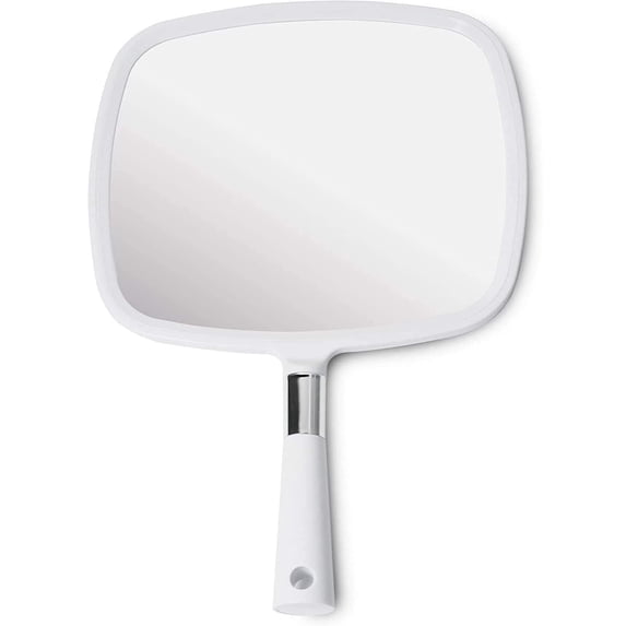 MIRRORVANA® Large Hand Held Mirror with Comfy Handle for Women and Men - Personal Barber Haircut Mirror to See Back of Head - Espejo de Mano - 9" x 13" (White)
