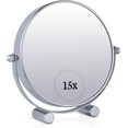 thumbnail image 1 of MIRRORVANA Small 15X Magnifying Tabletop Mirror for Makeup - Double Sided 15x and 1x Portable Make Up Mirror for Desk, Dressing Table and Retail Store - 6" Wide & 6.7" Tall (Chrome), 1 of 7