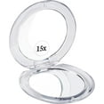 thumbnail image 1 of MIRRORVANA Small Compact 15X Magnifying Mirror for Travel - Handheld, Foldable & Very Lightweight - Mini Pocket-Sized Magnified Mirror for Purse - Round 3.3” Diameter, 1 of 6