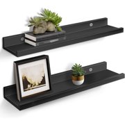 MIRROTOWEL 24  Floating Shelves for Wall D cor Storage, Set of 2, Wood for Bedroom, Living Room, Bathroom, Kitchen, Picture Ledge and Farmhouse Black