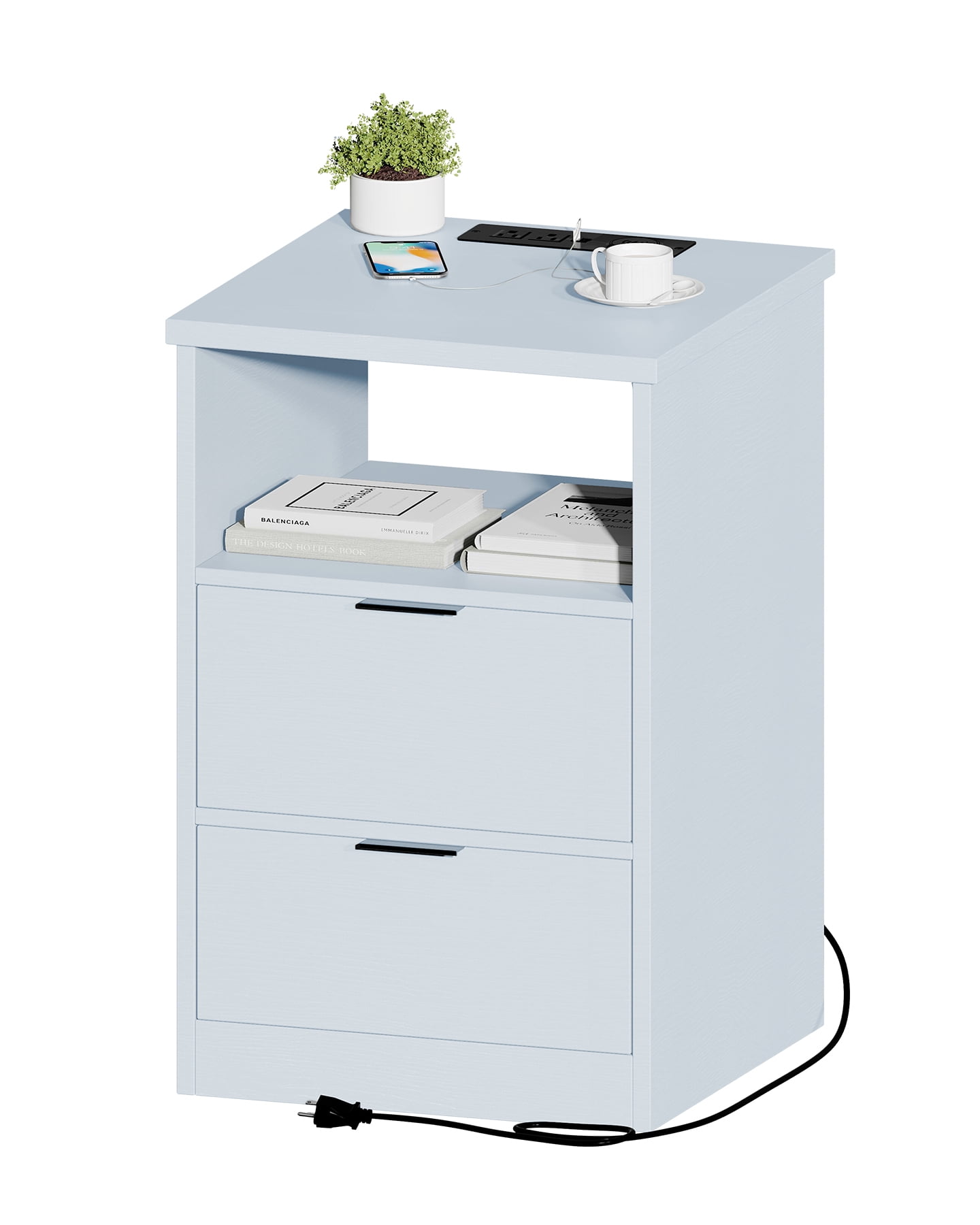 MIRROTOWEL Nightstand, 2 Drawers，with Drawer and Storage Shelf, Bedside ...
