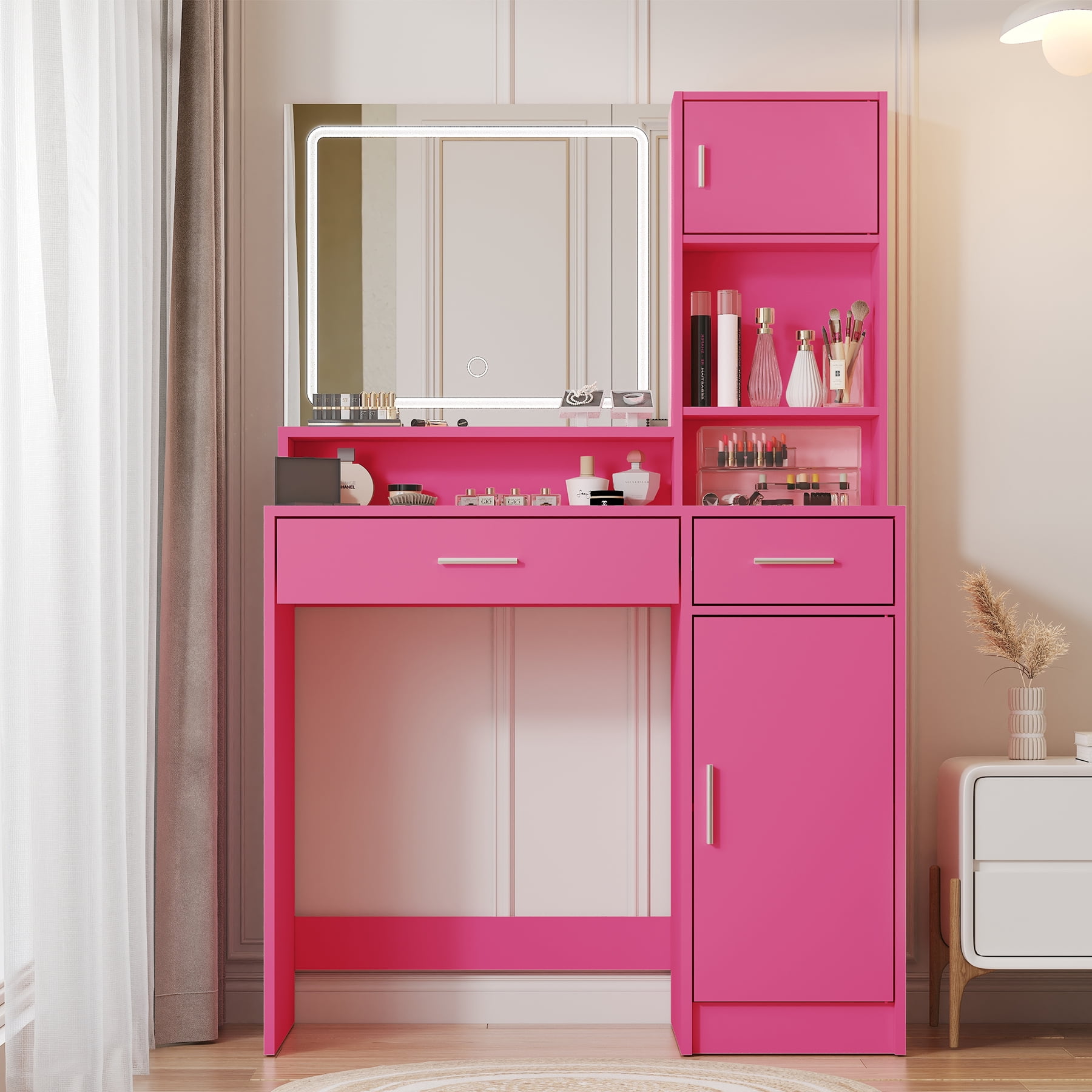 MIRROTOWEL Vanity Desk,Dressing Table with Large Drawer, 3 Level