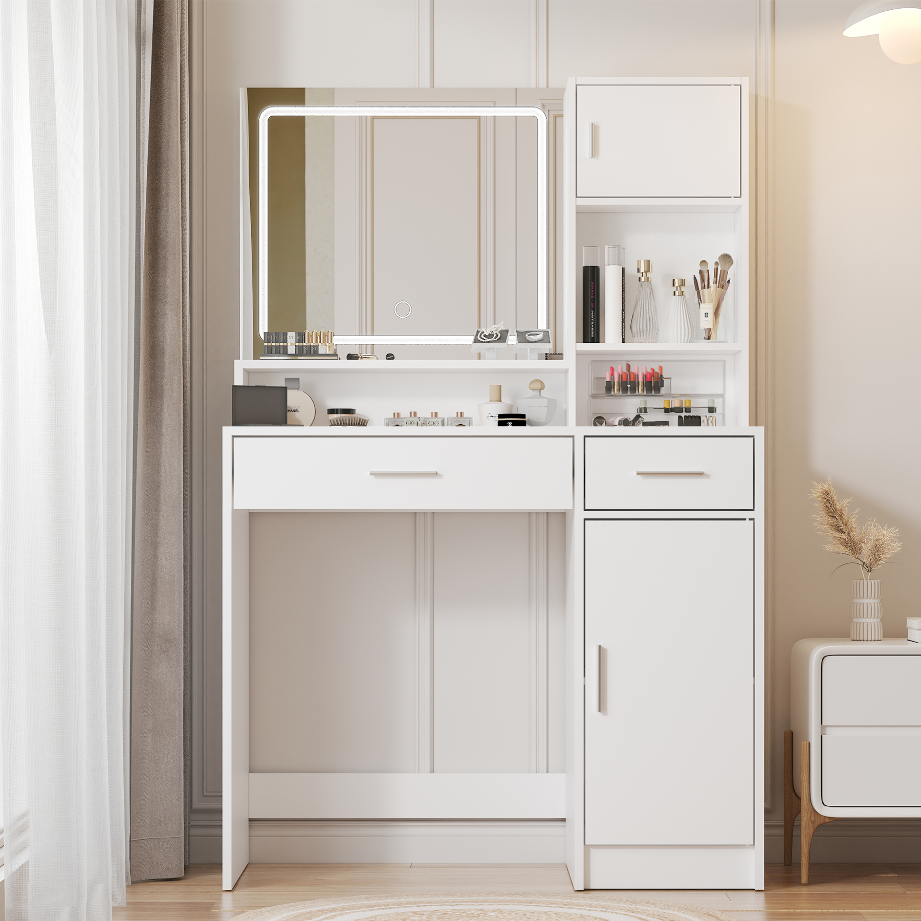Novogratz Kelly 3 in 1 Media Dresser and Desk Combo, Ivory Oak