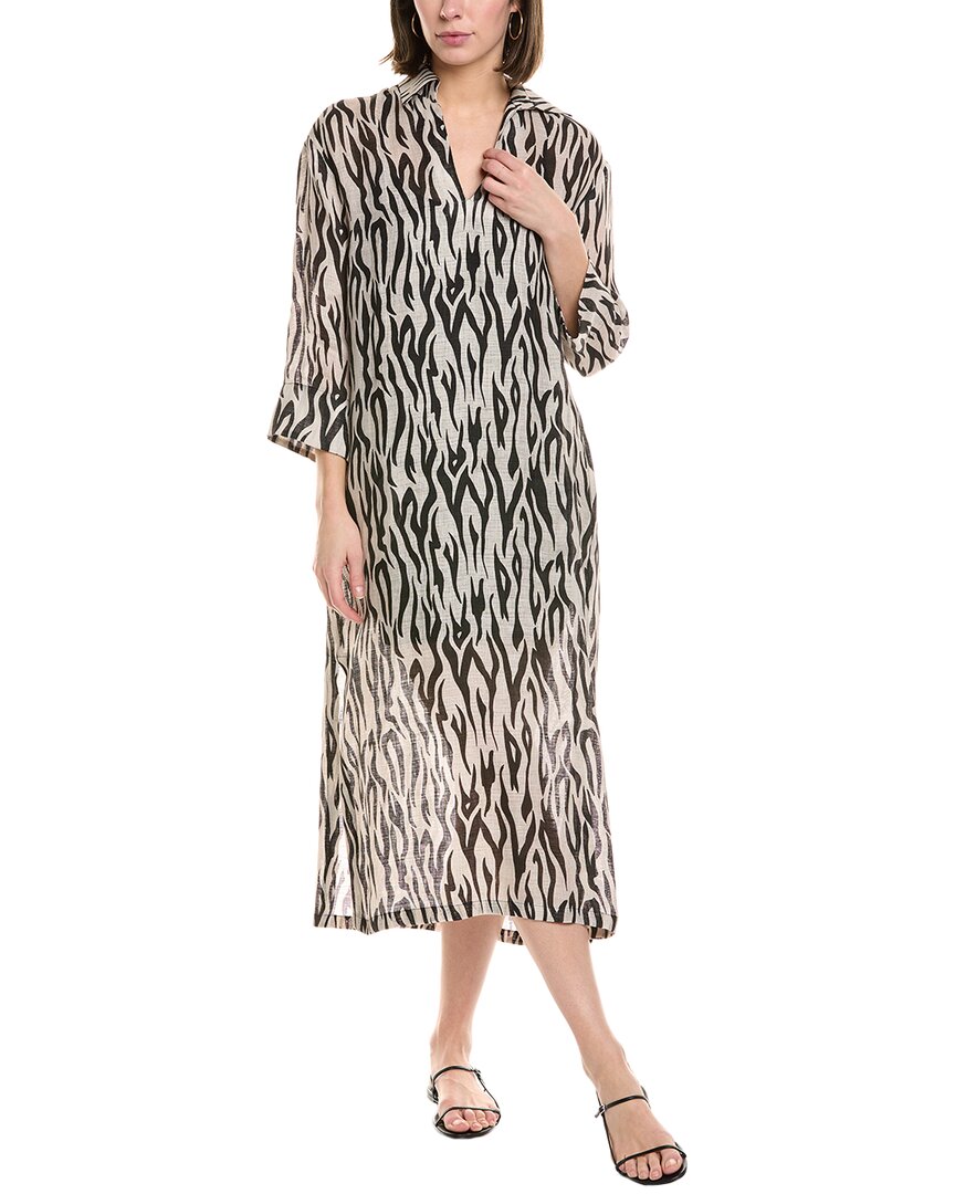 Floral Stripe Silk Midi Dress in Blue by Mirto