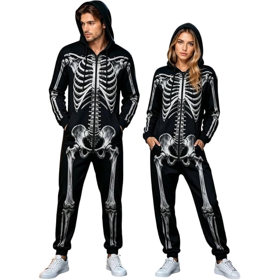 MIRUXO Adult Men's Skeleton Halloween Costume Unisex Skeleton Jumpsuit Pajamas Onesie Cozy One Piece Cosplay Party 2026