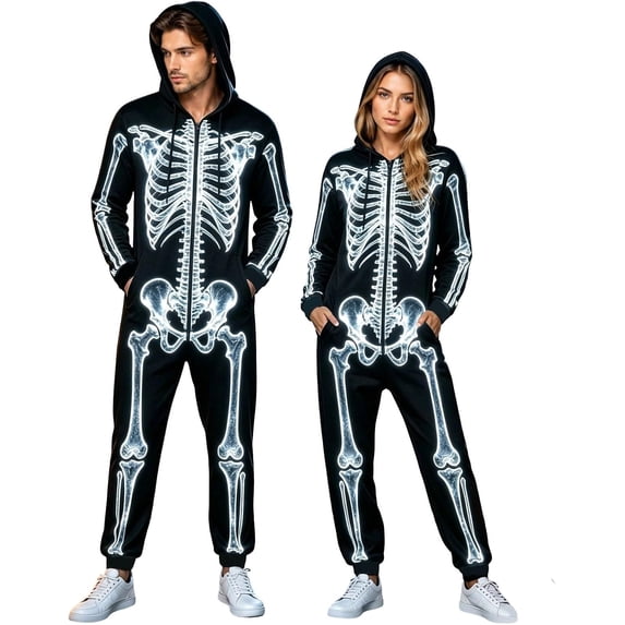 MIRUXO Adult Men's Skeleton Halloween Costume Unisex Skeleton Jumpsuit Pajamas Onesie Cozy One Piece Cosplay Party 2026