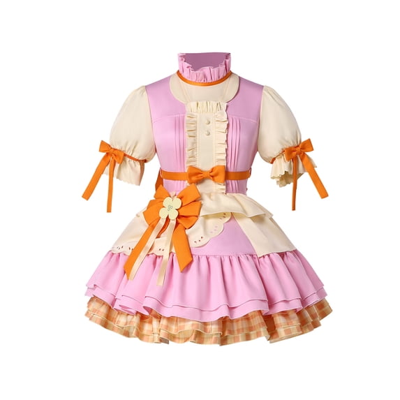 MIRUXO Anime Cosplay Dress Set with Headwear and Accessories, 7-Piece Pink Dress Maid Outfit for Halloween Theme Party, Stage Show and Role Play