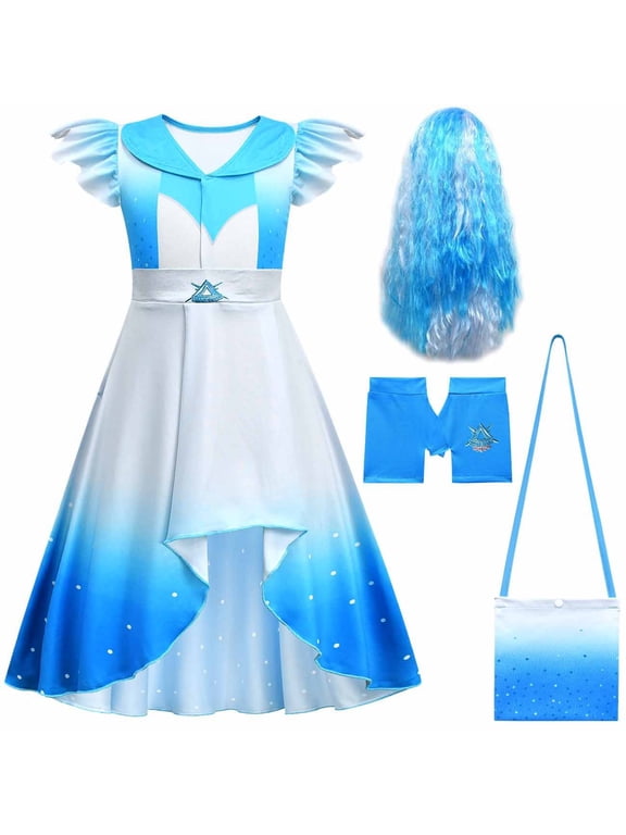 Rise Red Chloe Cosplay Dress Costume with Blue Wig, Gloves and Bag, 5 Pcs Set for Halloween Party, Cosplay Events