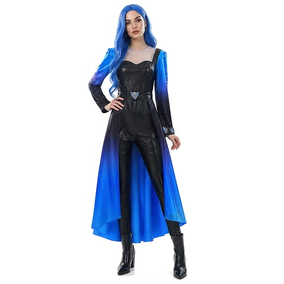 MIRUXO Rise Red Cosplay Costume Jumpsuit set with Ombre Overskirt and Emblem Badge 3 Pcs Outfit for Halloween Party Dress Up