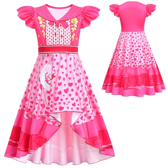 MIRUXO Rise Red Cosplay Dress, Heart Print Princess Costume, Flutter Sleeve High-Low Hem Outfits for Halloween Birthday Party, 1 Pack